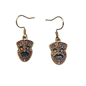 Mardi Gras Theme Comedy Mask Dangle Earrings